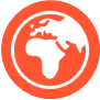 a white and orange circle with a map in the middle